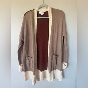 London Kaye Colorblock Open Front Cardigan Small